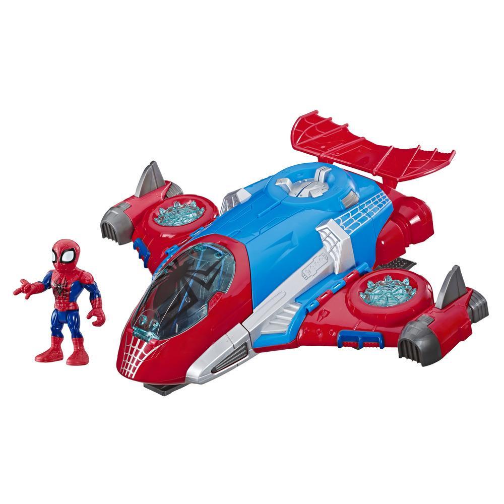 Playskool Heroes Marvel Super Hero Adventures Spider-Man Jetquarters, sæt med 12,5 cm høj actionfigur og fartøj, legetøjsjetfly, samlerlegetøj til børn fra 3 år
