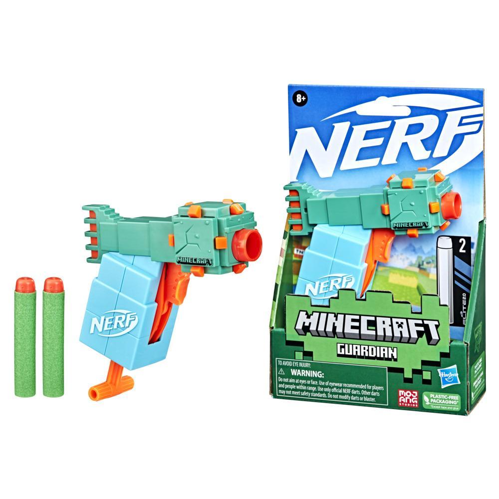 Nerf MicroShots Minecraft Guardian Mini Blaster, Minecraft Guardian Mob Design, Includes 2 Official Nerf Elite Darts