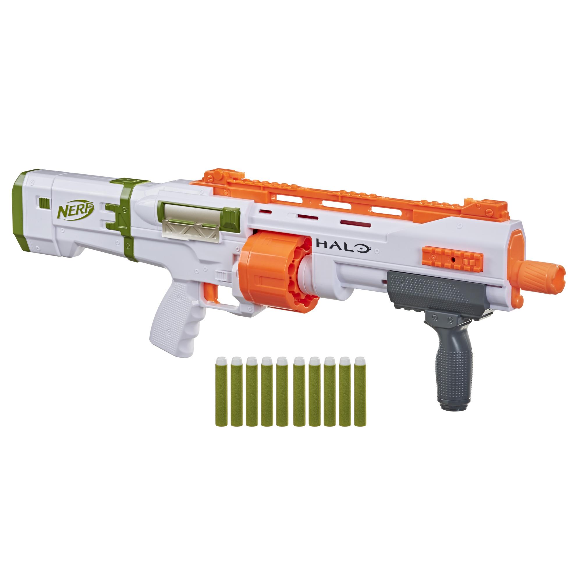 Nerf Halo Bulldog SG Blaster – Pump-Action, 10-Dart Trommel, Tactical Rail Steckschienen, 10 Nerf Darts, Skin-Code