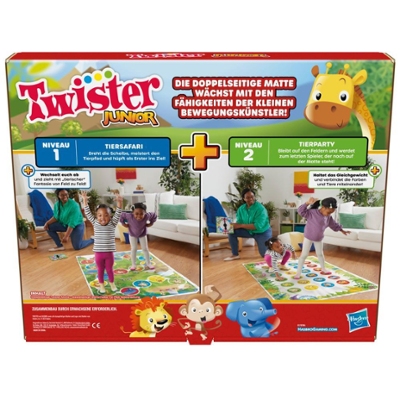 Twister Junior Game, Animal Adventure 2-Sided Mat, Game for 2-4 Players, Ages 3 and Up