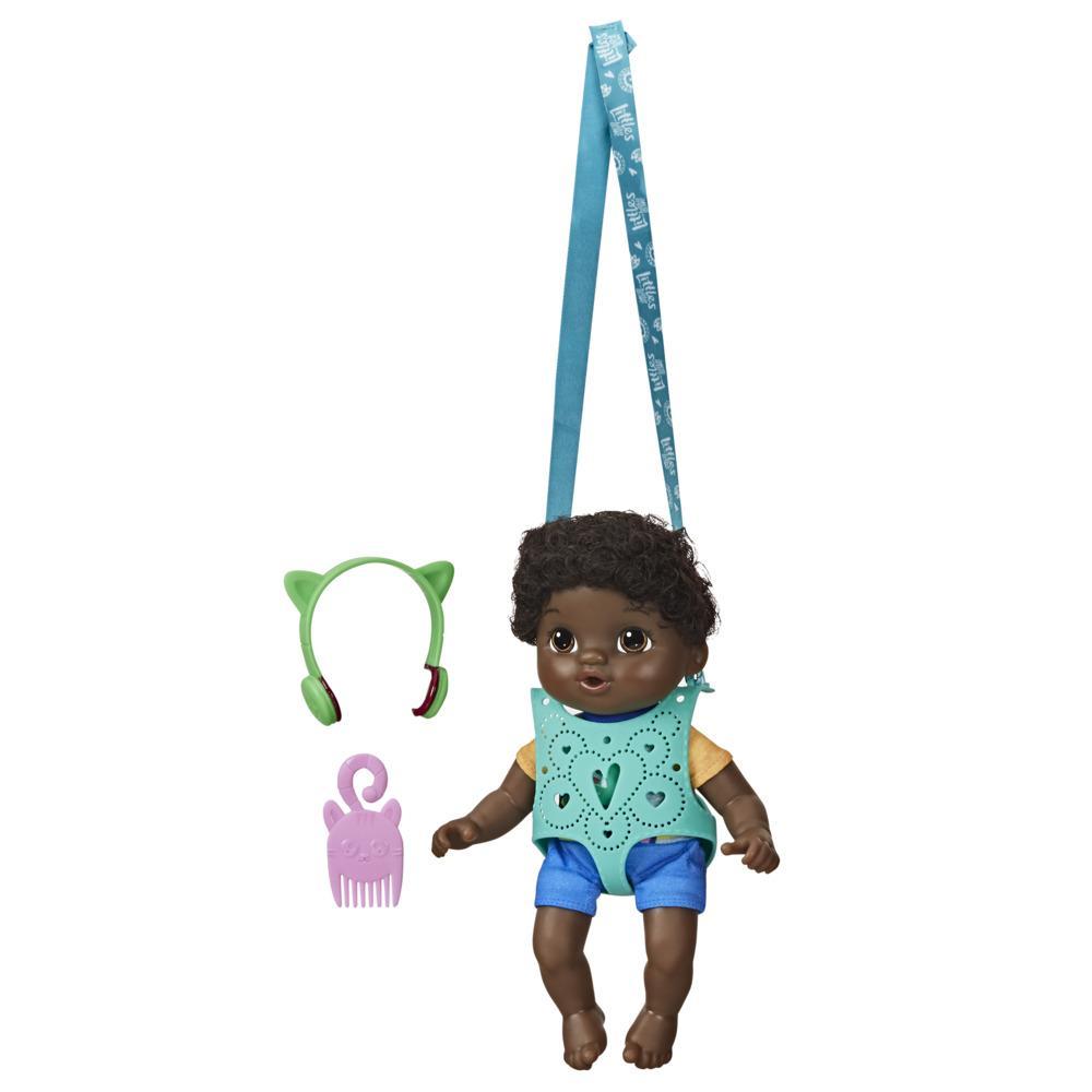 Littles by Baby Alive, Carry ‘n Go Squad, Little Theo Black Curly Hair Boy Doll, Carrier, Toy for Kids Ages 3 and Up