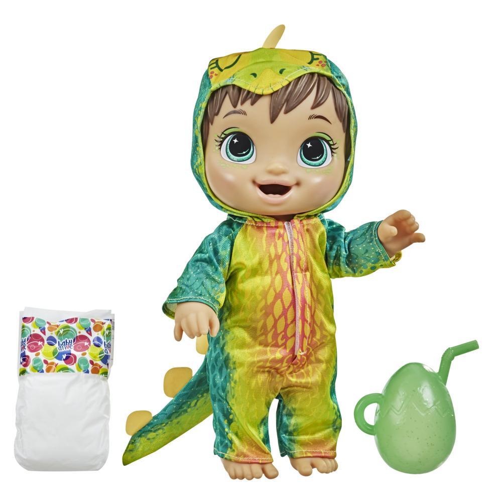 Baby Alive Dino Cuties Doll, Stegosaurus, Drinks, Wets, Dinosaur Toy for Kids Ages 3 Years and Up, Brown Hair