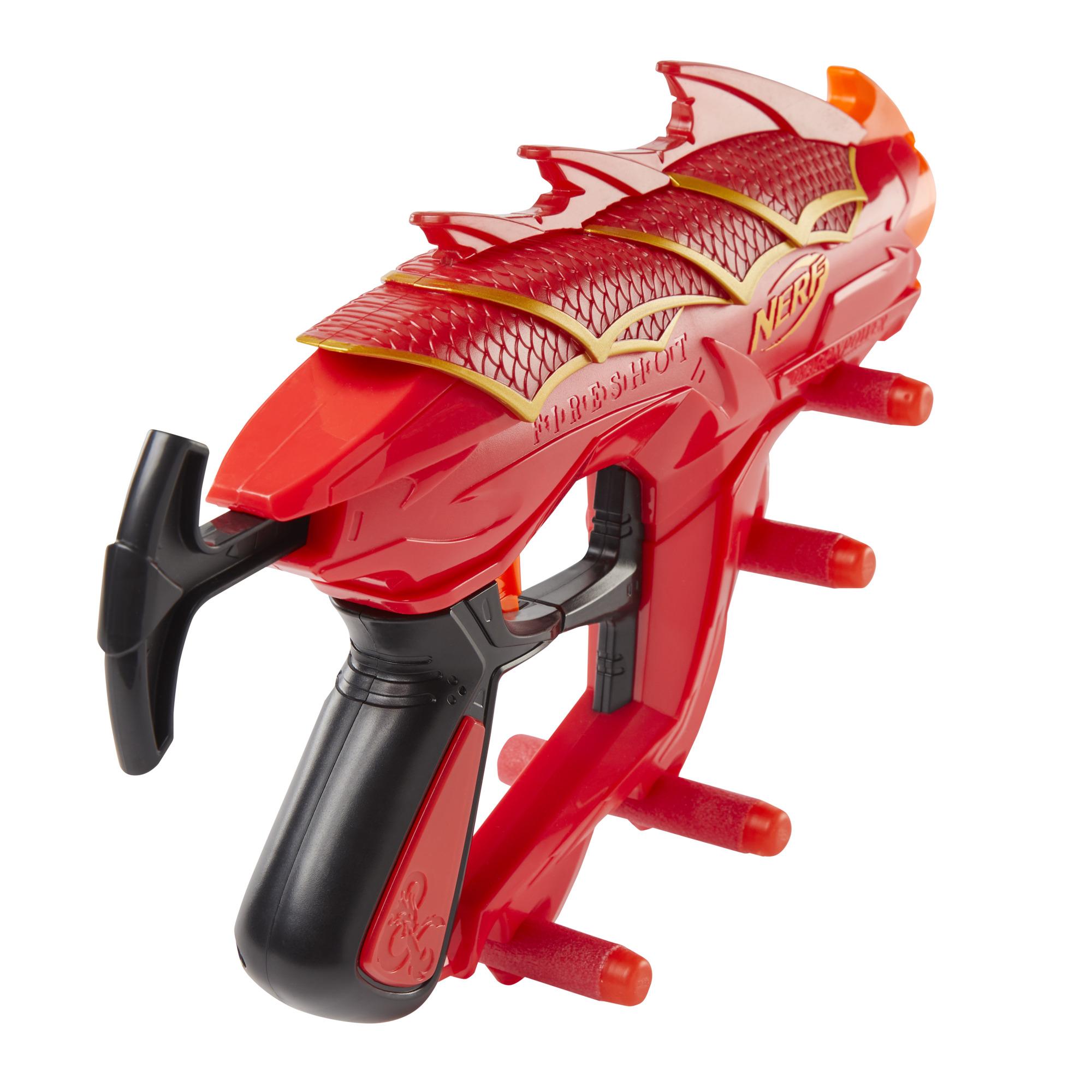 Nerf DragonPower Fireshot Dart Blaster, Inspired by Dungeons and Dragons, 5 Nerf Darts, 4-Dart Storage, Priming Handle