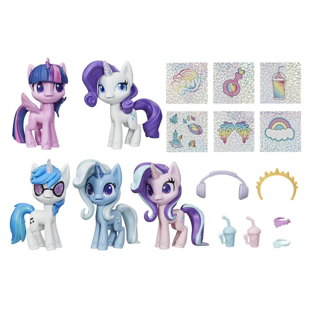 My Little Pony Unicorn Sparkle Collection Set of 5 Glittery Toy Pony 3-inch Figures and 12 Surprise Accessories