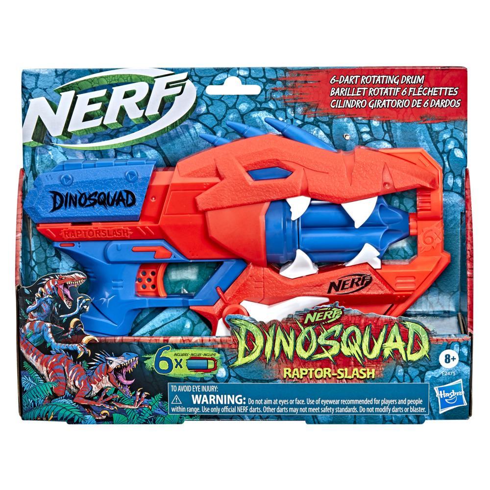 Nerf DinoSquad Raptor-Slash Dart Blaster, 6-Dart Rotating Drum, Slam Fire, 6 Nerf Darts, Velociraptor Dinosaur Design