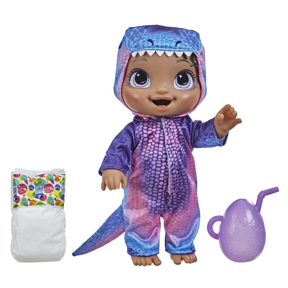 Baby Alive Dino Cuties Doll, Tyrannosaurus, Drinks, Wets, T-Rex Dinosaur Toy for Kids Ages 3 Years and Up, Black Hair