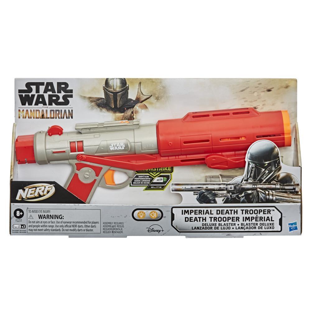 Nerf Star Wars Imperial Death Trooper Deluxe Dart Blaster, The Mandalorian, Lights, Sounds, Glow-in-the-Dark Nerf Darts
