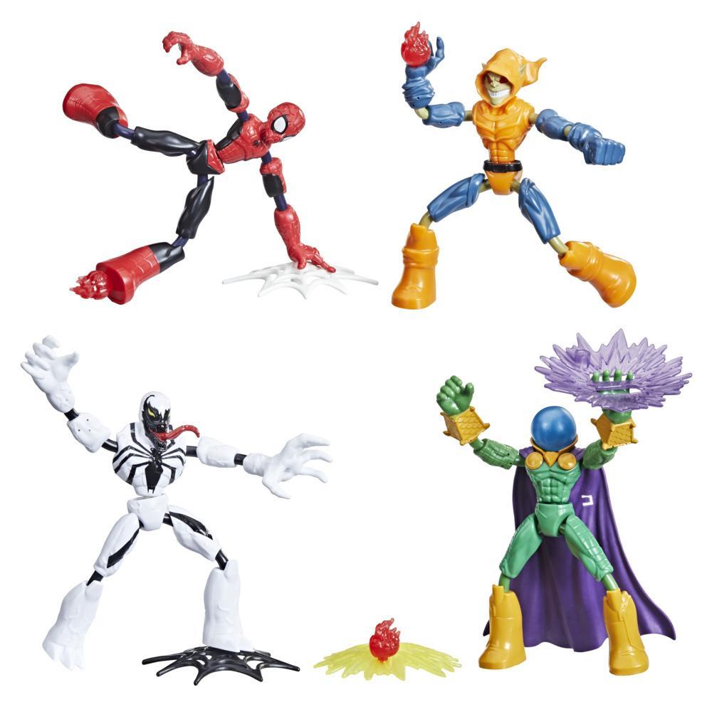 Marvel Spider-Man Bend and Flex Figure 4-Pack, Spider-Man and Anti-Venom Vs. Marvel's Mysterio and Hobgoblin, Ages 4 And Up