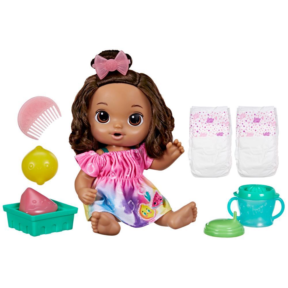 Baby Alive Fruity Sips Doll, Lemon, Pretend Juicer Baby Doll Set, Kids 3 and Up, Brown Hair