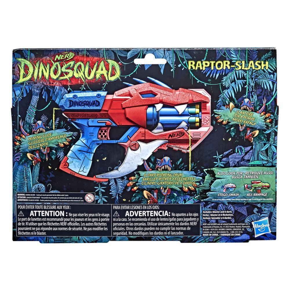 Nerf DinoSquad Raptor-Slash Dart Blaster, 6-Dart Rotating Drum, Slam Fire, 6 Nerf Darts, Velociraptor Dinosaur Design