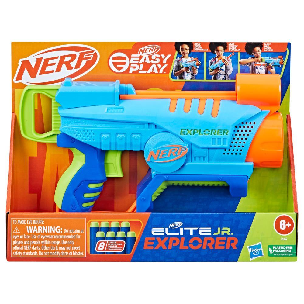 Nerf Elite Jr Explorer Easy-Play Toy Blaster, Easy Hold & Load & Blast, 8 Nerf Elite Darts, For 6 Year Old Boys & Girls