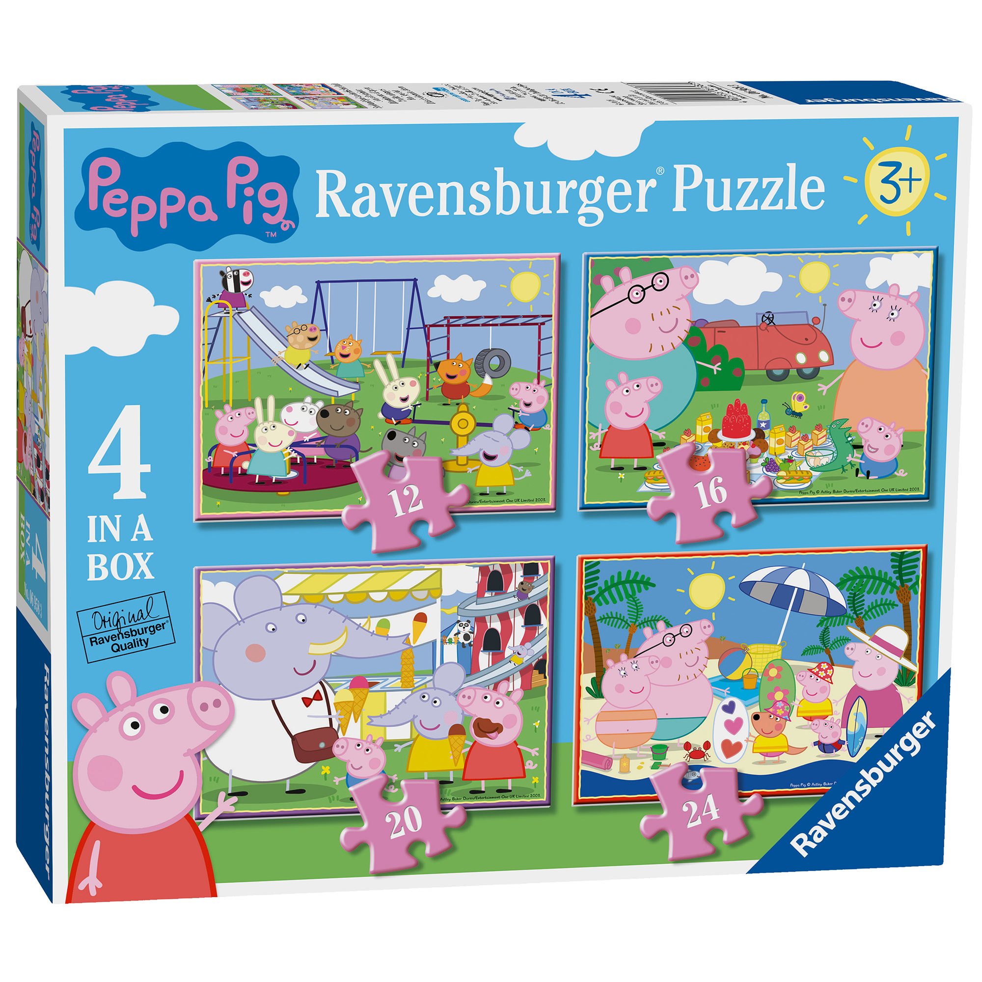 une Boîte Ravensburger Peppa Pig 4 in Jigsaw Puzzles 12, 16, 20, 24pc environ 10.16 cm 