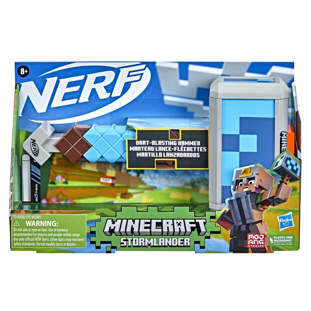 Nerf Minecraft Stormlander Dart-Blasting Hammer, Fires 3 Darts, Includes 3 Nerf Elite Darts, Pull-Back Priming Handle