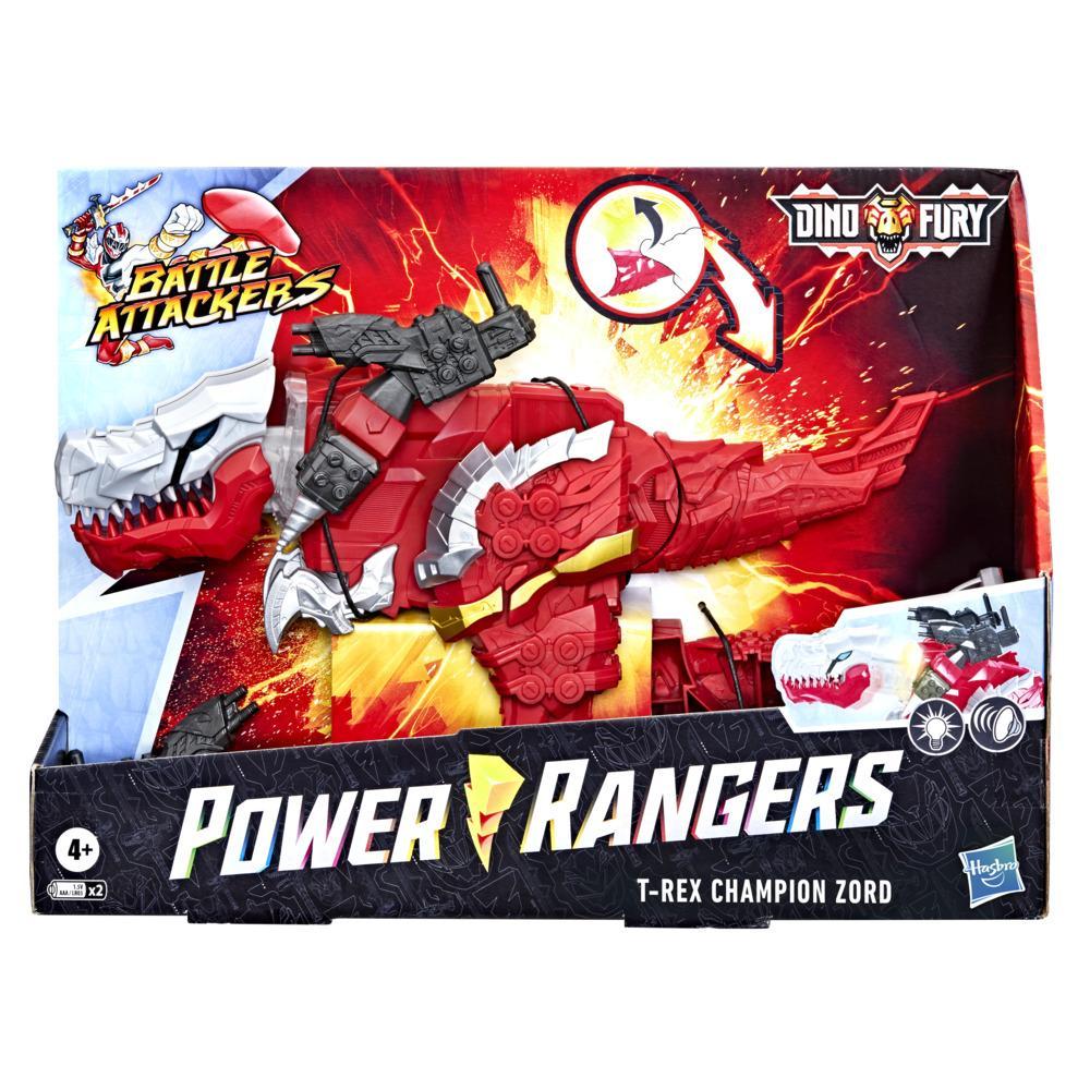 Power Rangers Battle Attackers Dino Fury T-Rex Champion Zord Electronic Action Figure Toy for Kids Ages 4 and Up