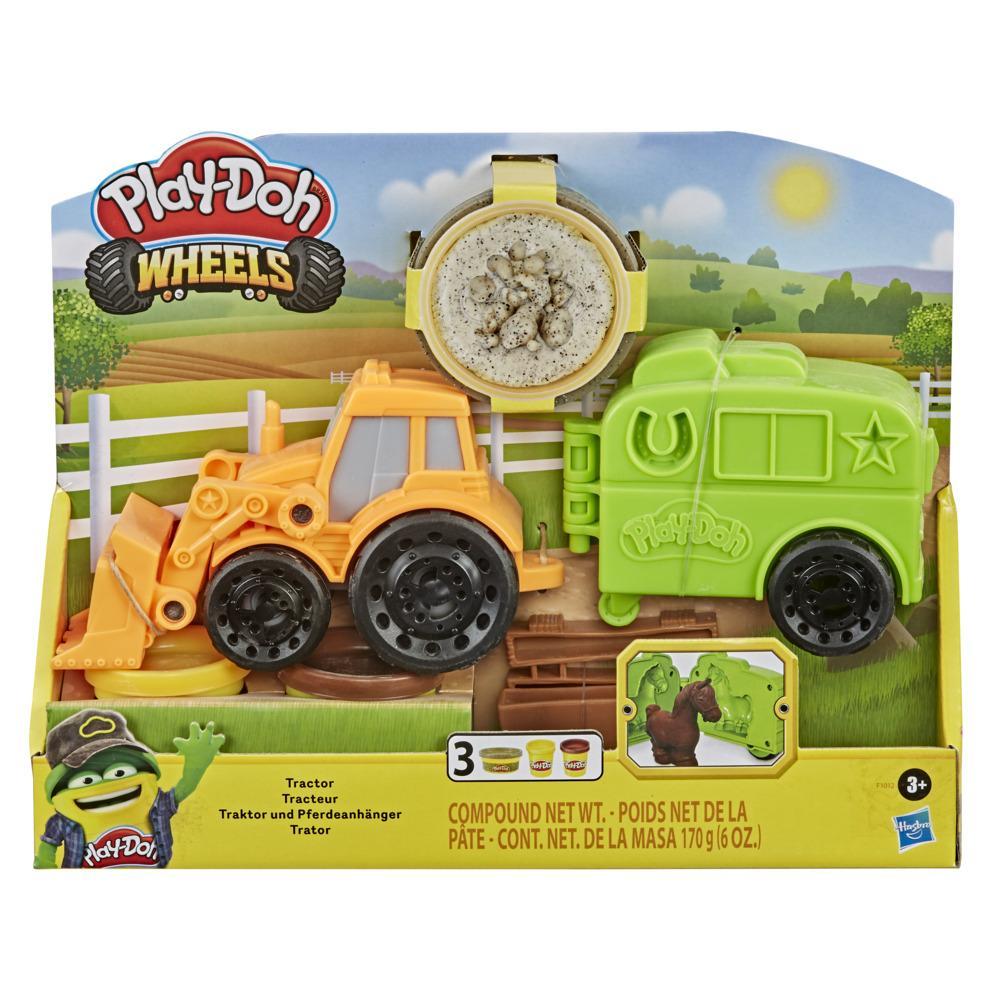 Play-Doh Wheels Tractor Farm Truck Toy for Kids 3 Years and Up with Horse Trailer Mold and 3 Cans of Non-Toxic Modeling Compound 