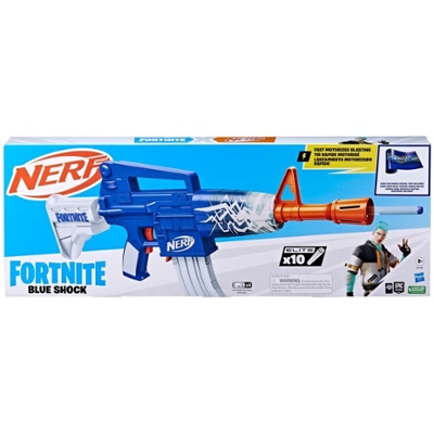 Nerf Fortnite Blue Shock Dart Blaster, 10-Dart Clip, 10 Elite Nerf Darts,  Unlock Code - Nerf