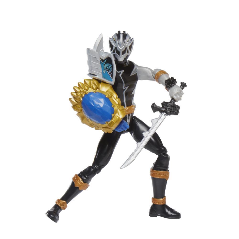 Power Rangers Dino Fury Black Ranger with Shield Sleeve 6-Inch Action Figure Toy, Dino Fury Key, Chromafury Saber Accessory