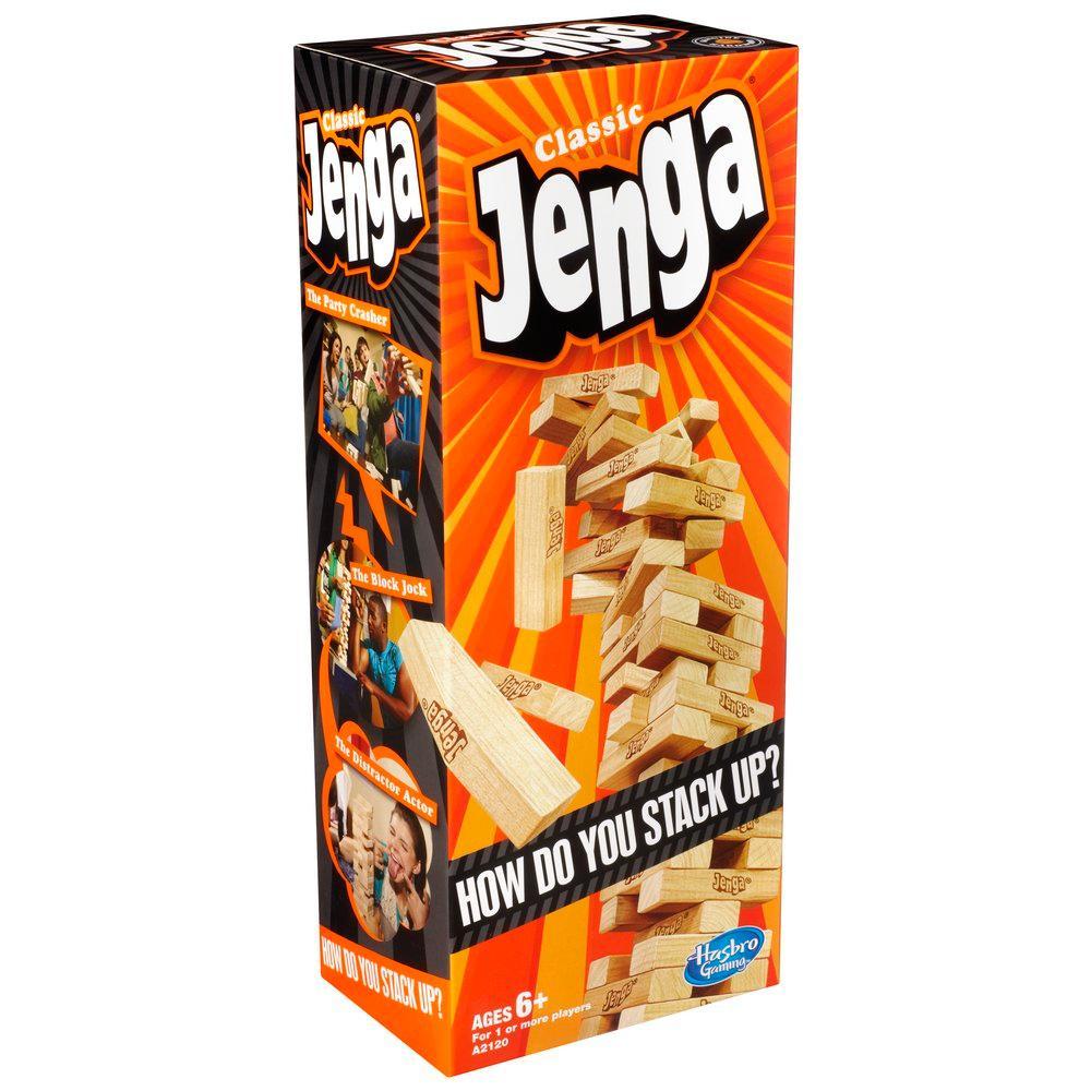 Classic Jenga Game with Genuine Hardwood Blocks, Jenga Brand Stacking Tower Game for Kids Ages 6 and Up