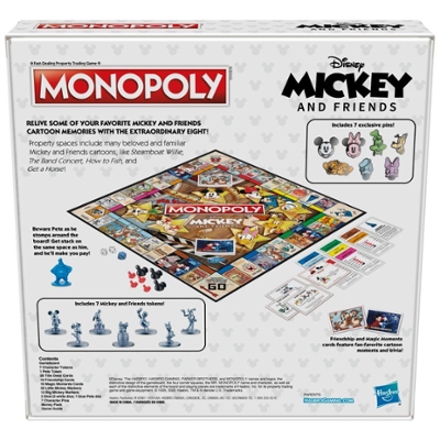 Monopoly: Disney Mickey and Friends Edition Board Game, Ages 8+, for Disney Fans, Exclusive Disney Pins