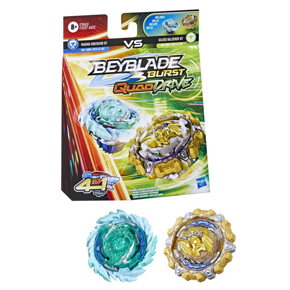 Beyblade Burst QuadDrive Magma Roktavor R7 and Gilded Balderov B7 Spinning Top Dual Pack -- Battling Game Top Toy