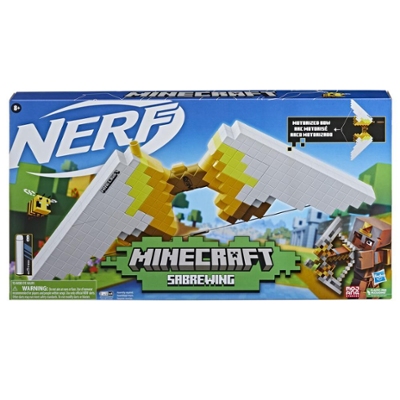 Nerf Minecraft Sabrewing Motorized Bow, Blasts Darts, 8 Nerf Elite Darts, 8-Dart Clip, Inspired by Minecraft Game Bow