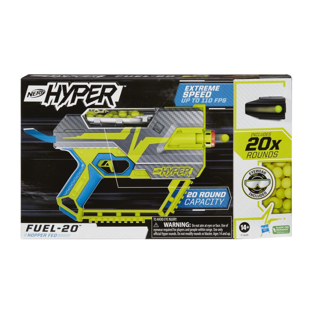 Nerf Hyper Fuel-20 Blaster, 20 Nerf Hyper Rounds, Up To 110 FPS Velocity, Hopper Fed, 20-Round Capacity, Easy Reload