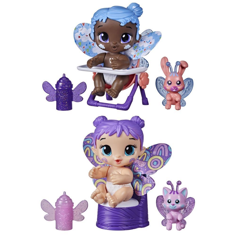 Baby Alive Glo Pixies Minis 2-Pack, Plum Rainbow and Sky Breeze, Glow-In-The-Dark Pixie Doll Toy for Kids 3 and Up