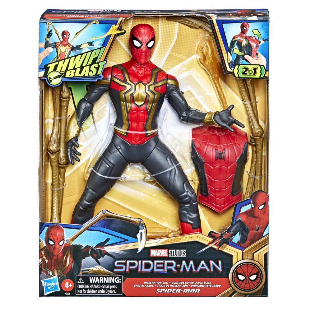 Marvel Spider-Man Deluxe 13-Inch-Scale Thwip Blast Integrated Suit Spider-Man Action Figure, Suit Upgrades, and Web Blaster