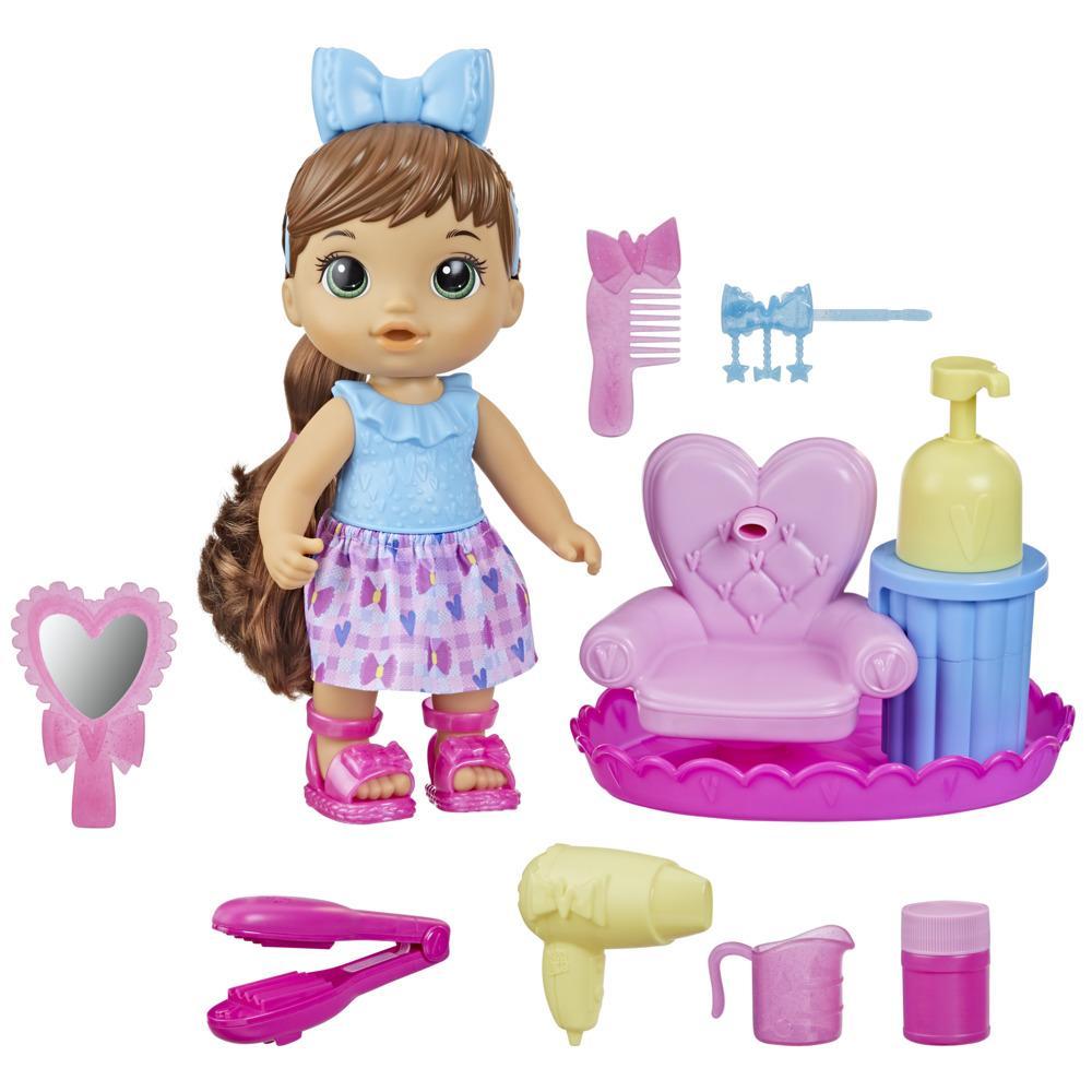Baby Alive Sudsy Styling Doll, 12-Inch Toy for Kids 3 and Up, Salon Baby Doll Accessories, Bubble Solution, Brown Hair
