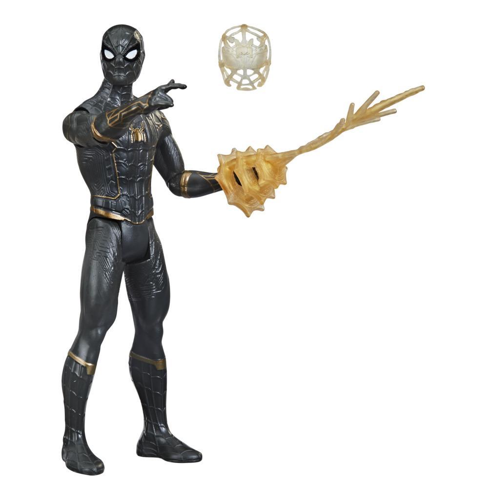 Marvel Spider-Man 6-Inch Mystery Web Gear Black and Gold Suit Spider-Man, 1 Mystery Web Gear Armor Accessory and  1 Character Accessory, Ages 4 and Up