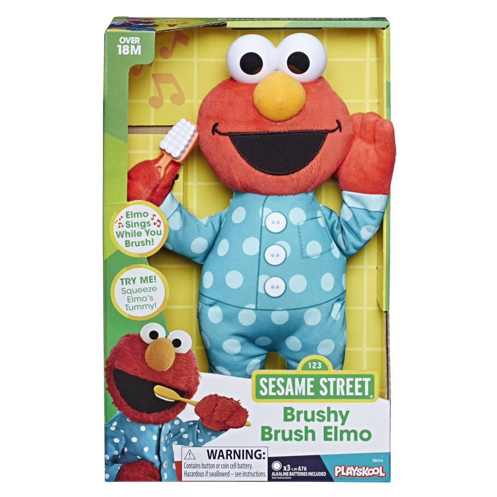 Sesame Street Brushy Brush Elmo 12-inch Plush, Sings the Brushy Brush Song, Toy for Kids Ages 18 Months and Up