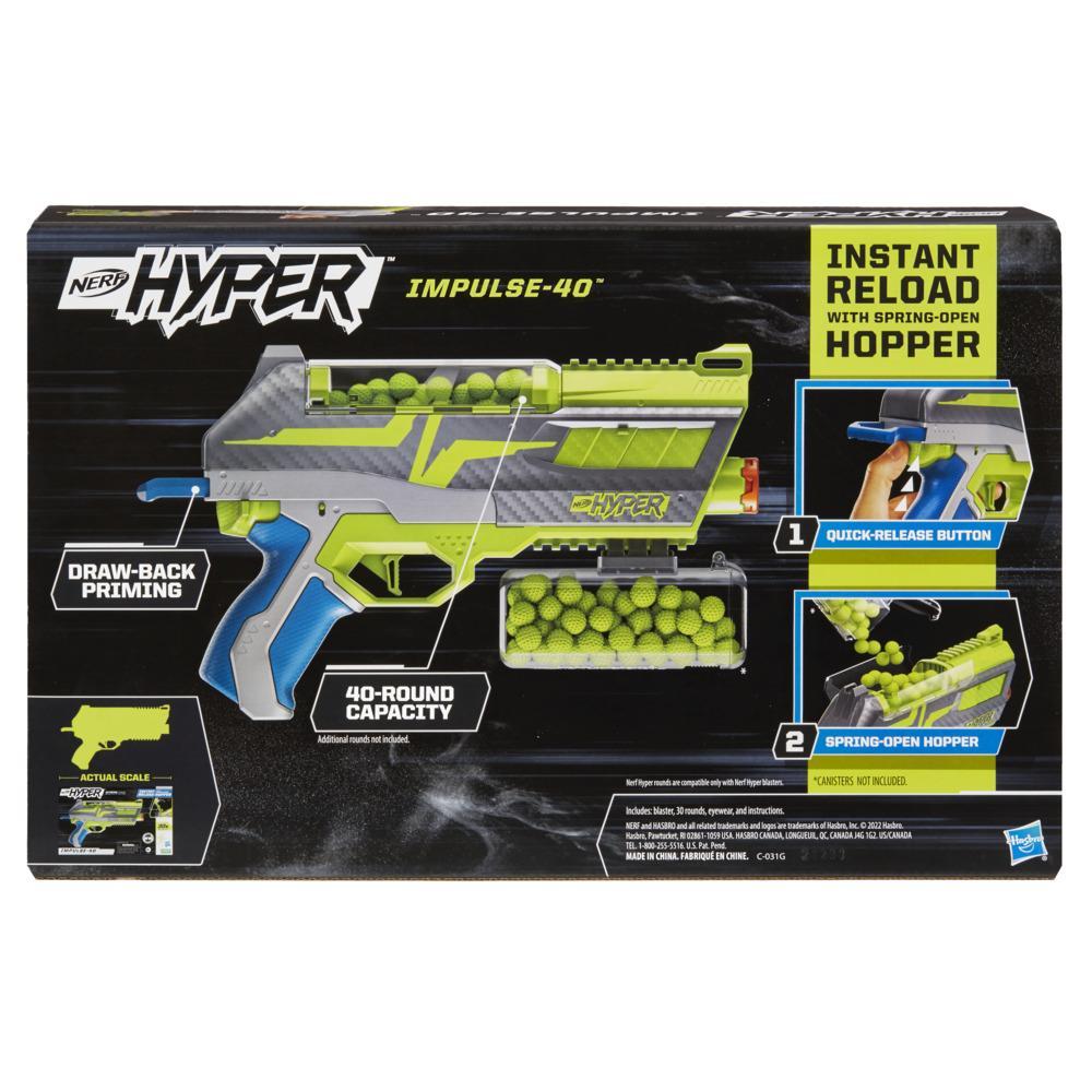 Nerf Hyper Impulse-40 Blaster, 30 Nerf Hyper Rounds, Spring-Open Hopper, Up To 110 FPS Velocity, Eyewear Included