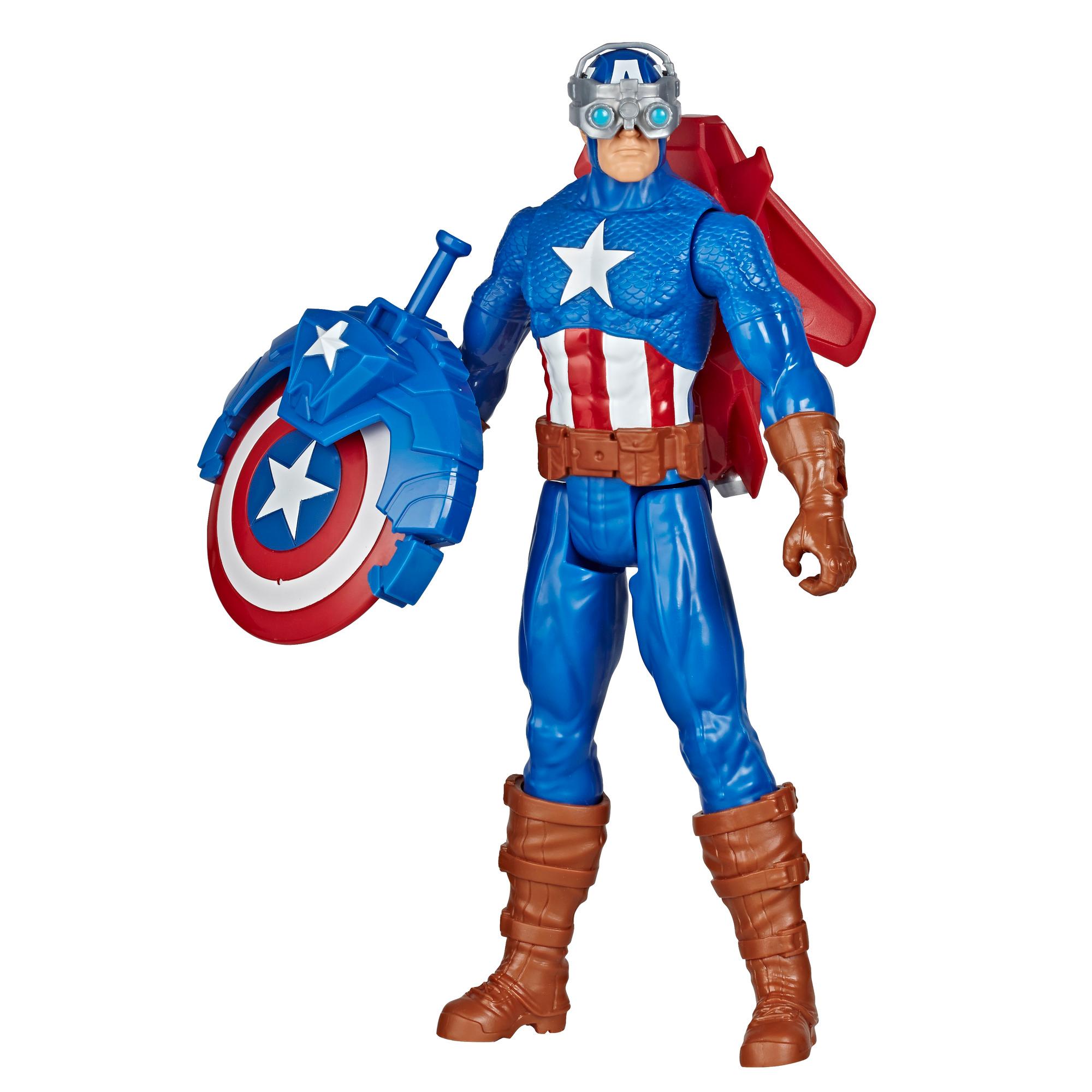 Marvel Avengers Titan Hero Series Blast Gear Captain America, With Launcher, 2 Accessories and Projectile, Ages 4 And Up