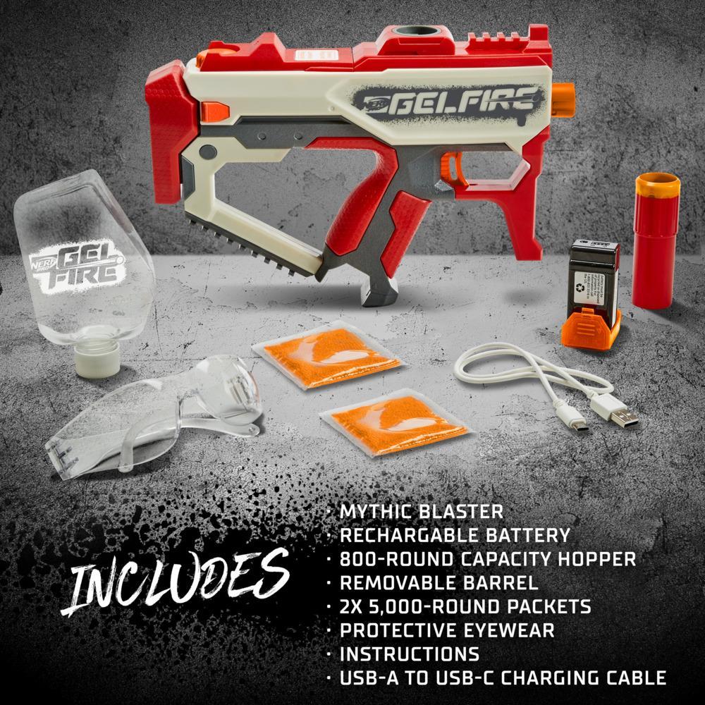 Nerf Pro Gelfire Mythic Blaster, 10,000 Gelfire Rounds, Hopper, Rechargeable Battery