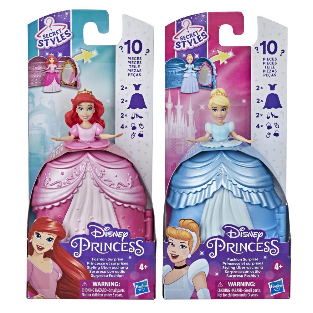 Disney Princess Secret Styles Fashion Surprise Ariel and Cinderella 2-Pack, Mini Doll Playsets, Toy for Girls 4 and Up