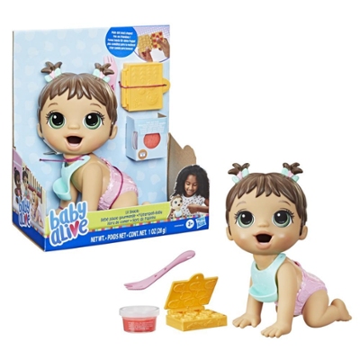 Brown Hair Snack-Themed 8-Inch Baby Doll Eats and Poops Snack Box Mold Baby Alive Lil Snacks Doll Toy for Kids Ages 3 and Up 