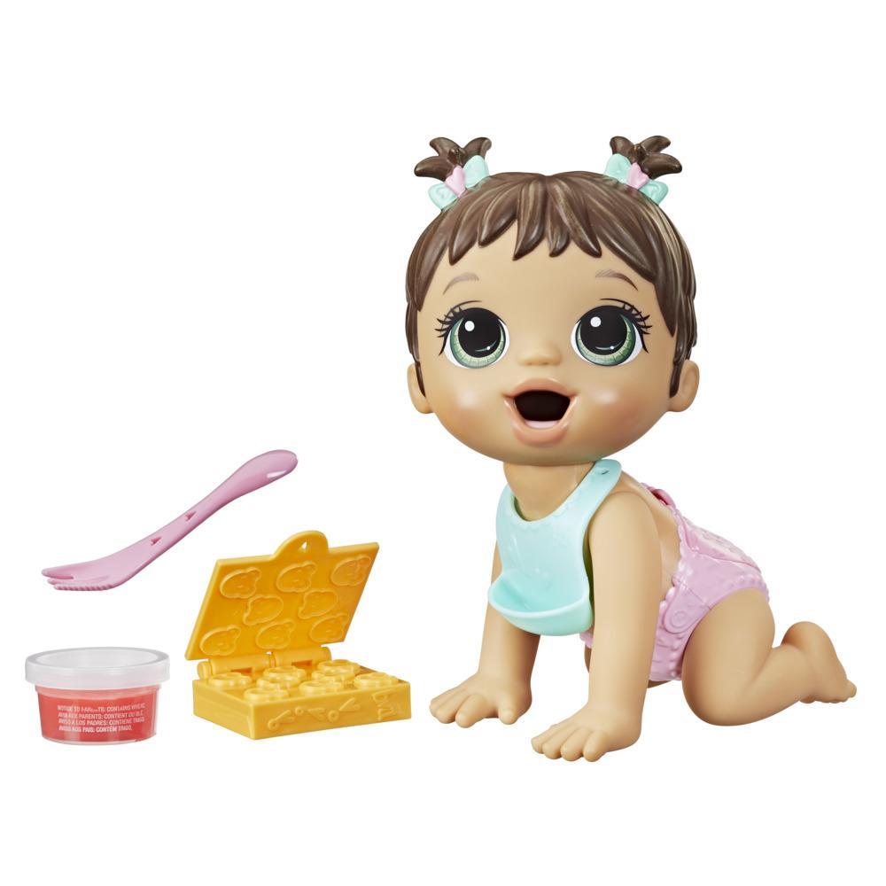 Baby Alive Lil Snacks Doll, Eats and "Poops," 8-inch Baby Doll with Snack Mold, Toy for Kids Ages 3 and Up, Brown Hair