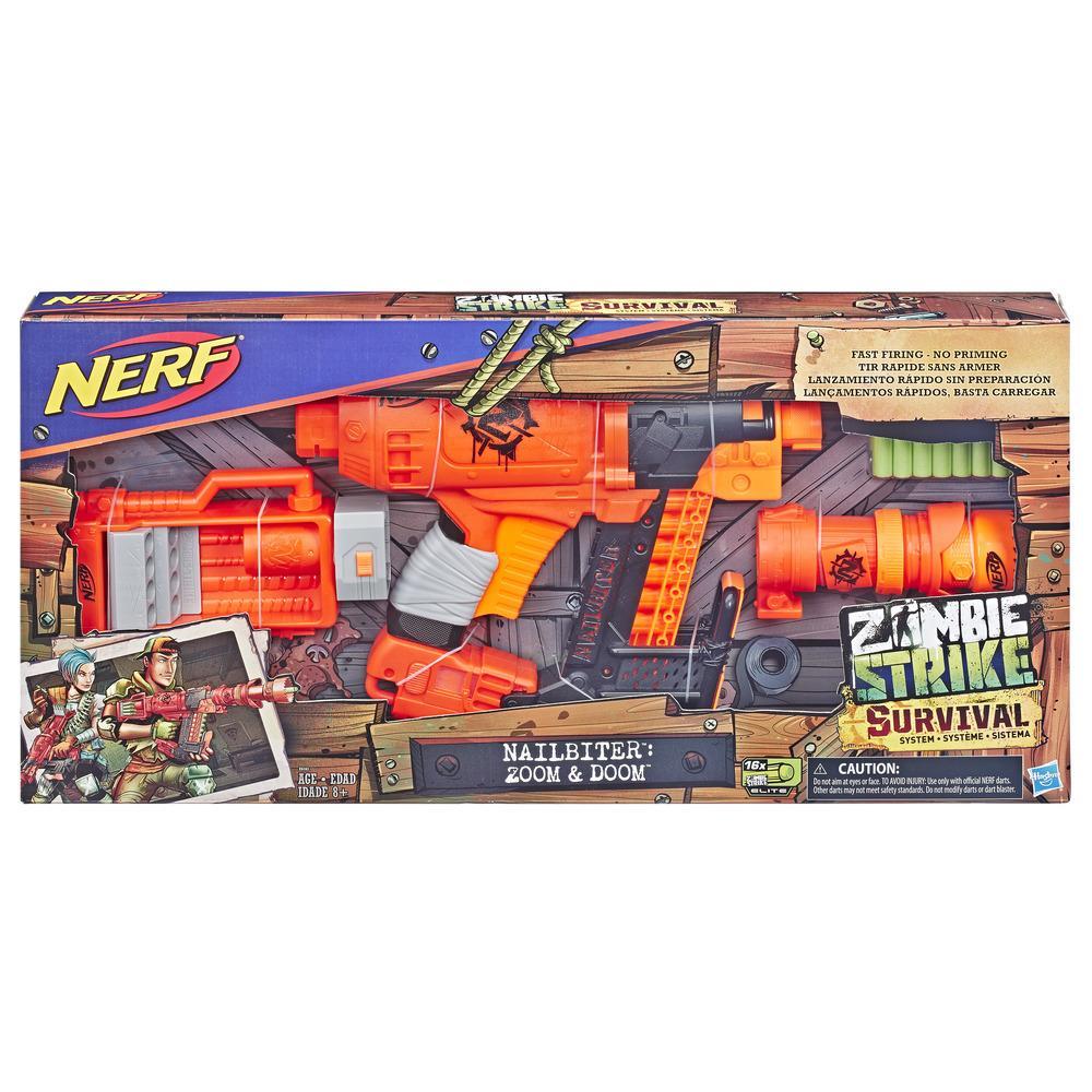 Nailbiter: Zoom & Doom Nerf Zombie Strike Toy Blaster with Indexing Clip, Stock, Barrel, 16 Official Zombie Strike Elite Darts – For Kids, Teens, Adults