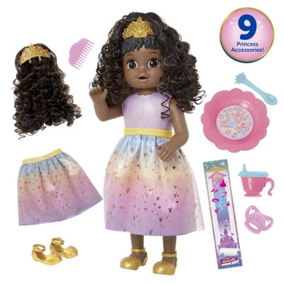 Baby Alive Princess Ellie Grows Up! Doll, 18-Inch Growing Talking Baby Doll Toy for Kids Ages 3 and Up, Black Hair