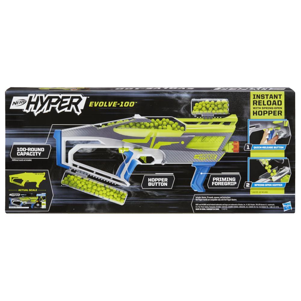 Nerf Hyper Evolve-100 Blaster, 70 Nerf Hyper Rounds, Spring-Open Hopper, Up To 110 FPS Velocity, Eyewear Included