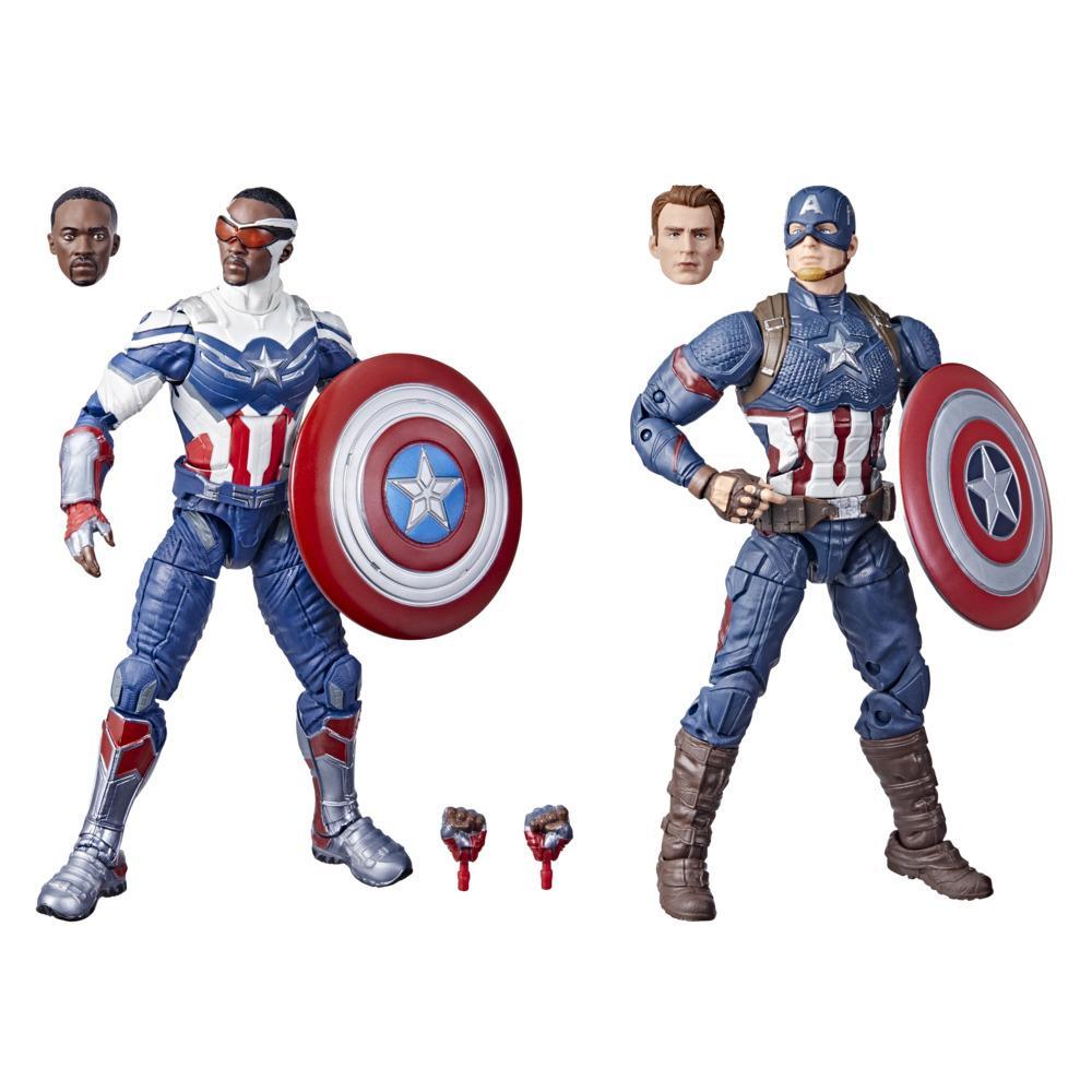 Marvel Legends Series Captain America 2-Pack Steve Rogers Sam Wilson MCU Figures, 7 Accessories