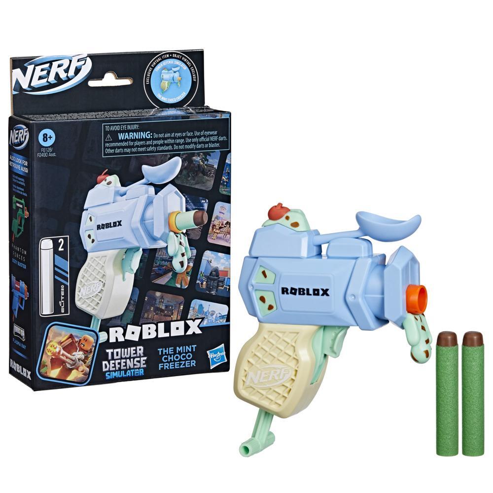 Nerf MicroShots Roblox - Simulador de Defensa de Torres: Lanzador Mint Choco Freezer