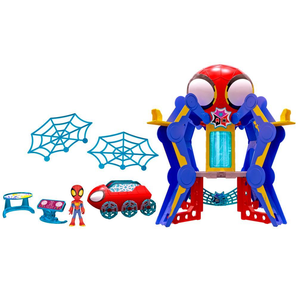 Spidey and His Amazing Friends Marvel Web-Quarters Juego con luces y  sonidos, incluye figura de acción Spidey y auto de juguete, para niños a  partir