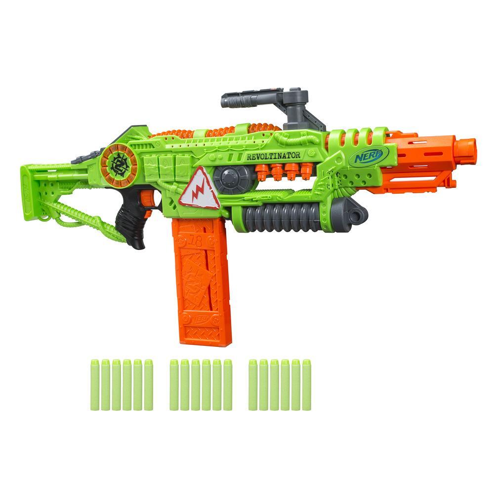 Lanzador de juguete Revoltinator Nerf Zombie Strike con luces, sonidos y 18 dardos Nerf oficiales para chicos, adolescentes y adultos.