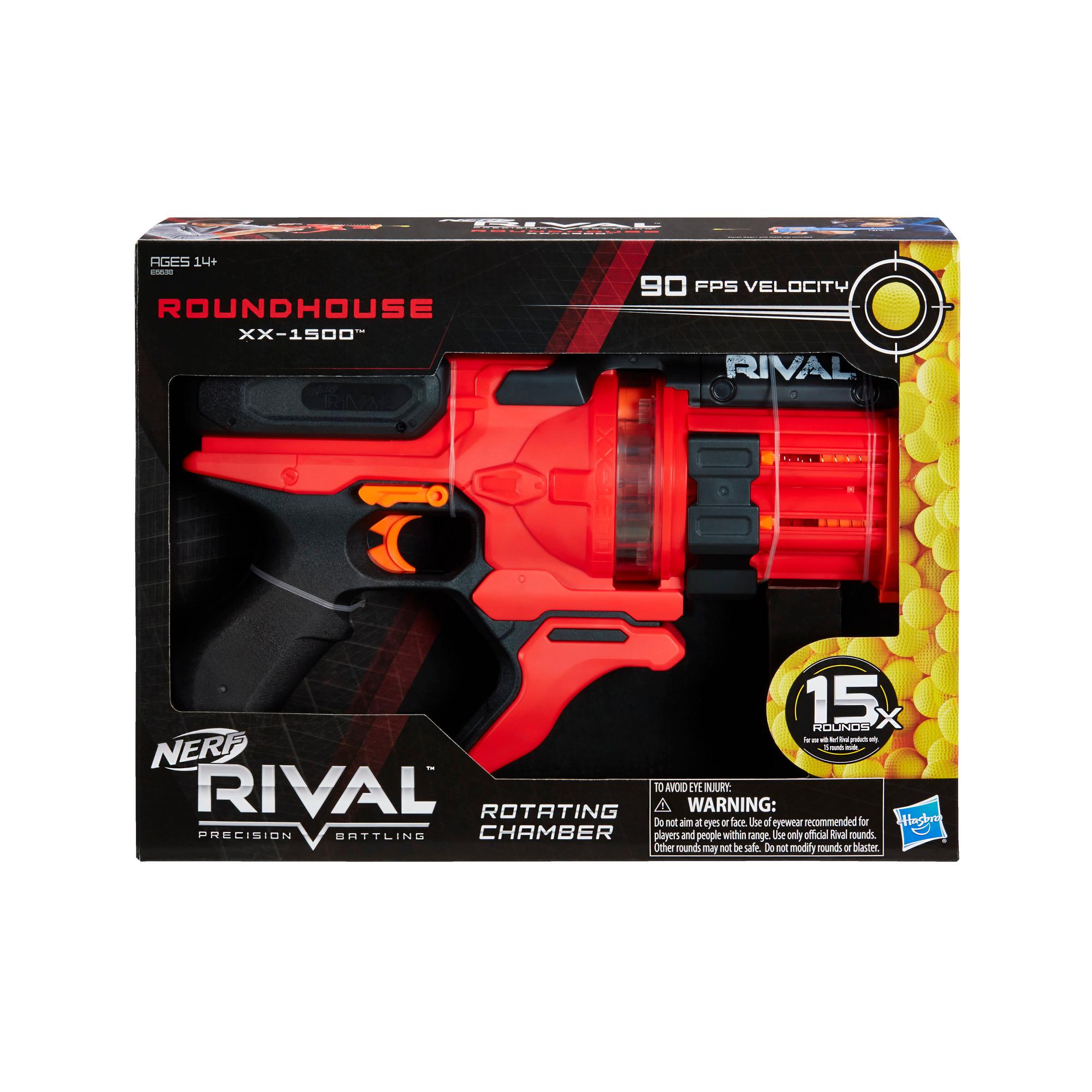 Nerf Rival Roundhouse XX-1500 Red Blaster -- Clear Rotating Chamber -- 5 Integrated Magazines, 15 Nerf Rival Rounds