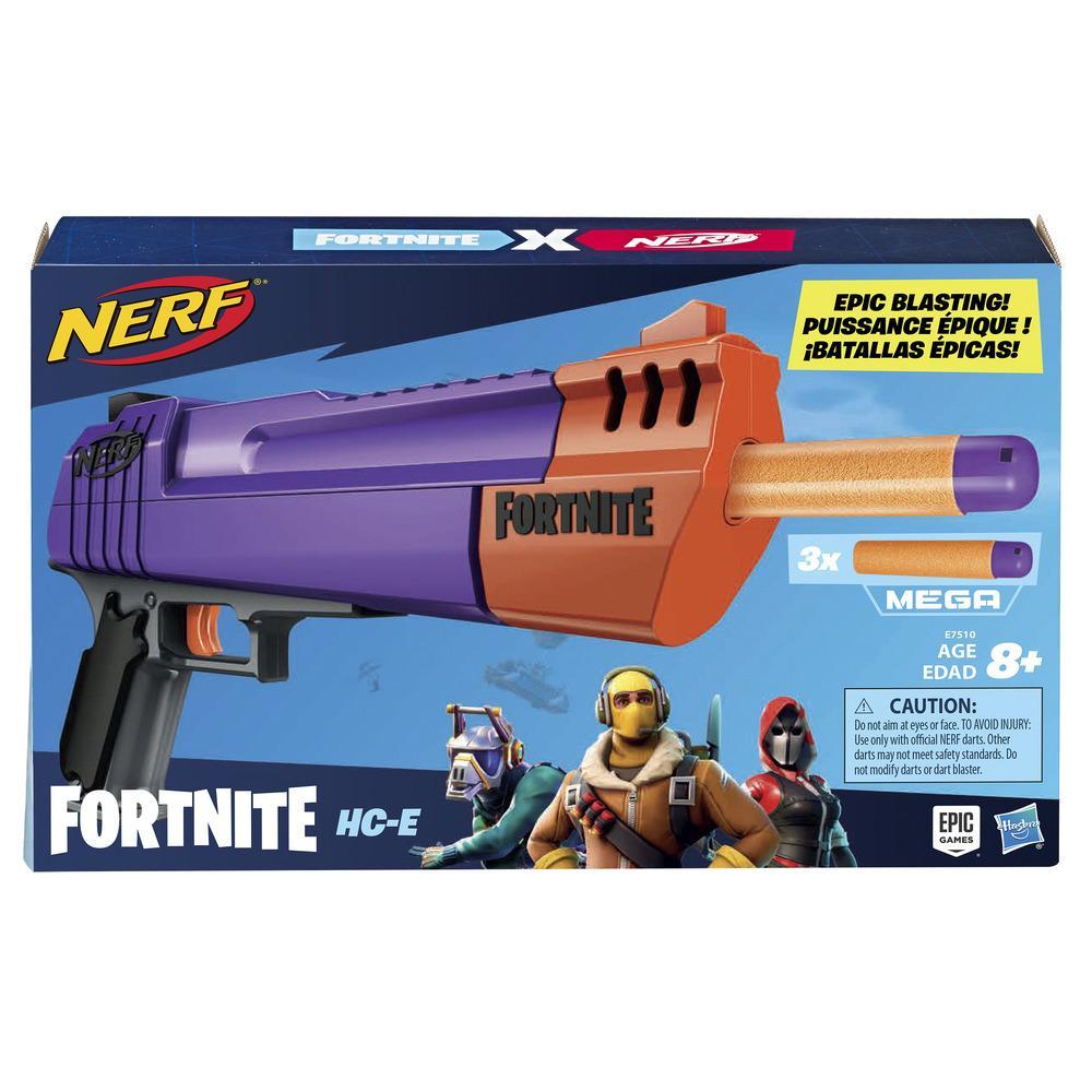 Fortnite Lanzador de Mega dardo HC-E Nerf - Incluye 3 Mega dardos Nerf Fortnite - Para niños, adolescentes y adultos