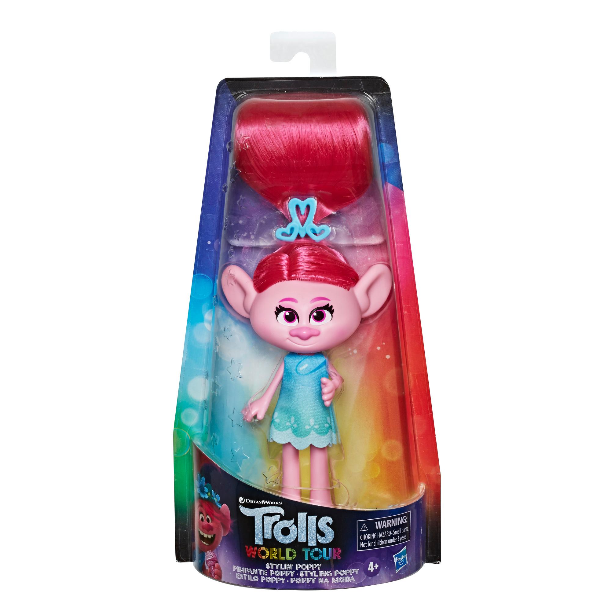 DreamWorks Trolls - Estilo Poppy - Figura con vestido removible y accesorio para el cabello, inspirada en Trolls 2