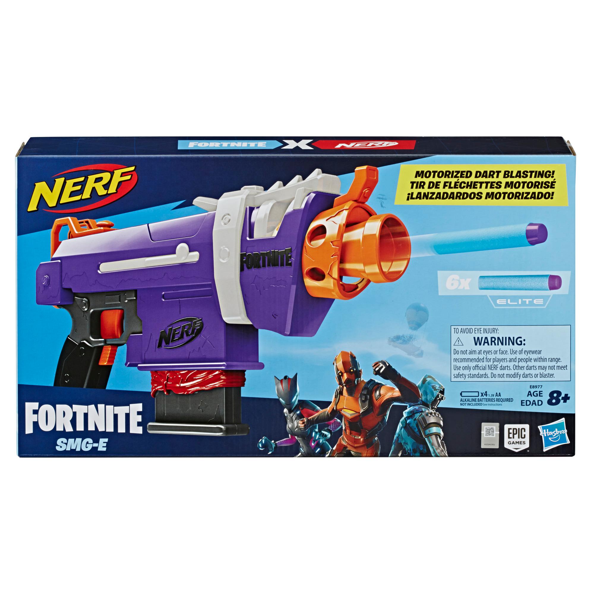 Nerf Fortnite SMG-E Motorized Dart Blaster – 6 nuolen lipas, 6 virallista Nerf Elite -nuolta – Nuorille, teineille, aikuisille