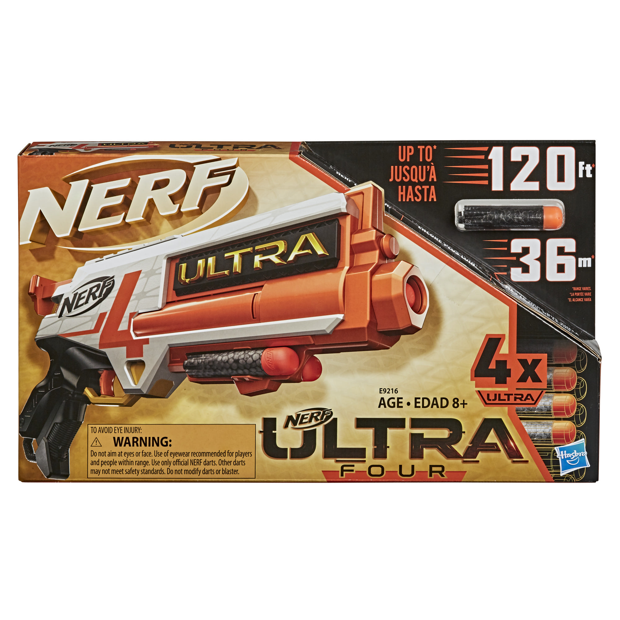 Nerf Ultra - Blaster Four, avec 4 fléchettes Nerf Ultra, compatible uniquement avec les fléchettes Nerf Ultra