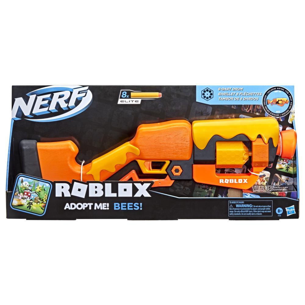 Nerf Roblox Adopt Me!: BEES! blaster à fléchettes avec mécanisme à levier, 8 fléchettes, code pour le jeu